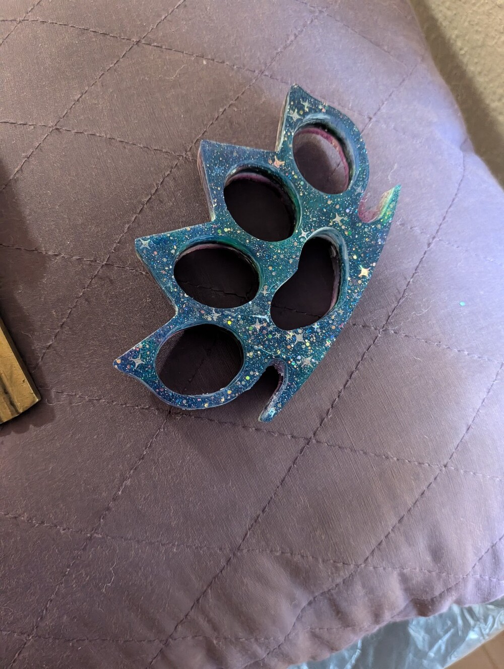 Handmade Glitter Blue Knuckle Duster Decorative Piece